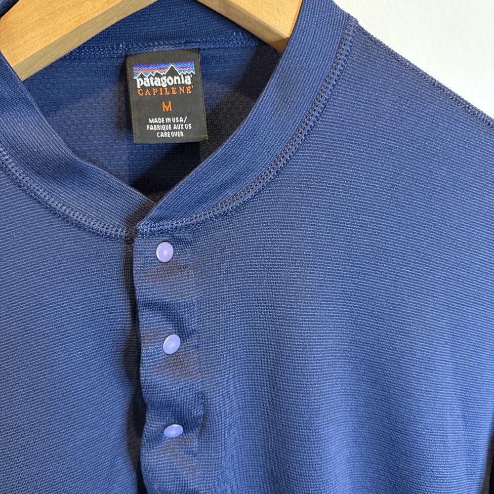 VTG Patagonia Capilene Henley Long Sleeve Blue Lightweight USA‎ Made - Medium